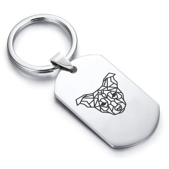 Stainless Steel Geometric Polygon Dog Animal Dog Tag Keychain Circle Ring