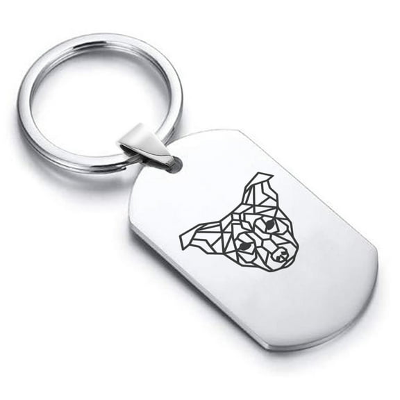 Stainless Steel Geometric Polygon Dog Animal Dog Tag Keychain Circle Ring
