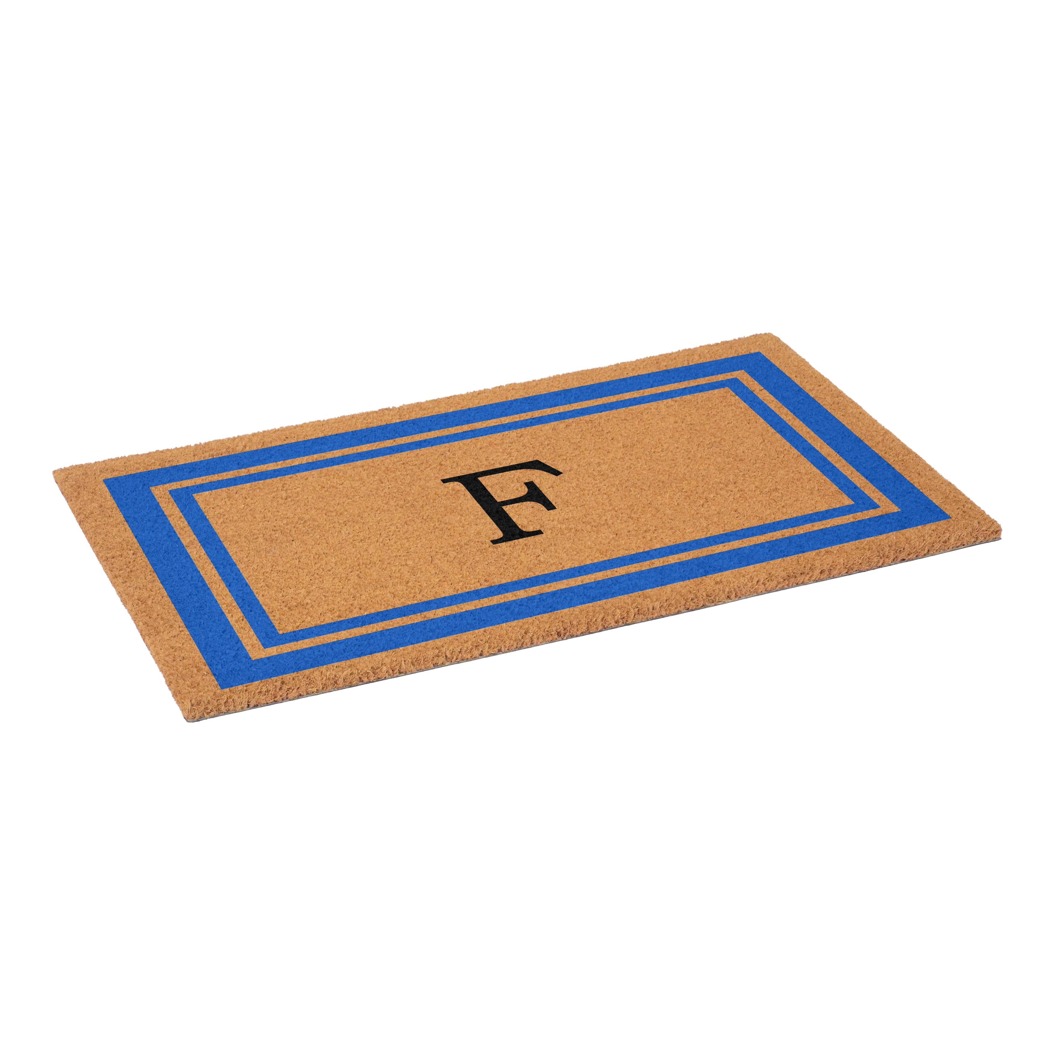 Blue Border Monogram Doormat (Letter F)