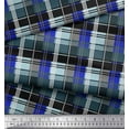 thumbnail image 2 of Soimoi Blue Cotton Jersey Fabric Check Check Printed Craft Fabric by the Yard 58 Inch Wide, 2 of 3