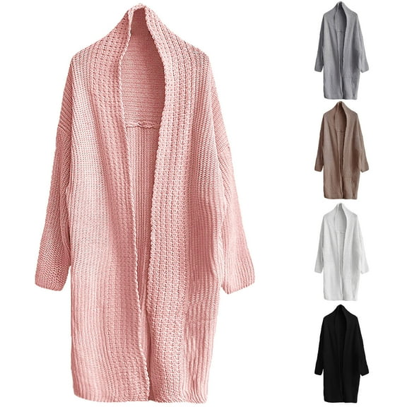 Lovskoo Cardigan Sweaters for Women Open Front Trendy Long Sleeve Solid Color Long Coat Blouse Oversized Winter Outerwear Tops Black