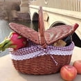 thumbnail image 5 of Cesta de Picnic de Mimbre Tejida con Tapa - Estilo Campestre con Forro de Algodón a Cuadros Rojos y Blancos - Cesta de Presentación para Picnics y Fiestas, 5 of 5