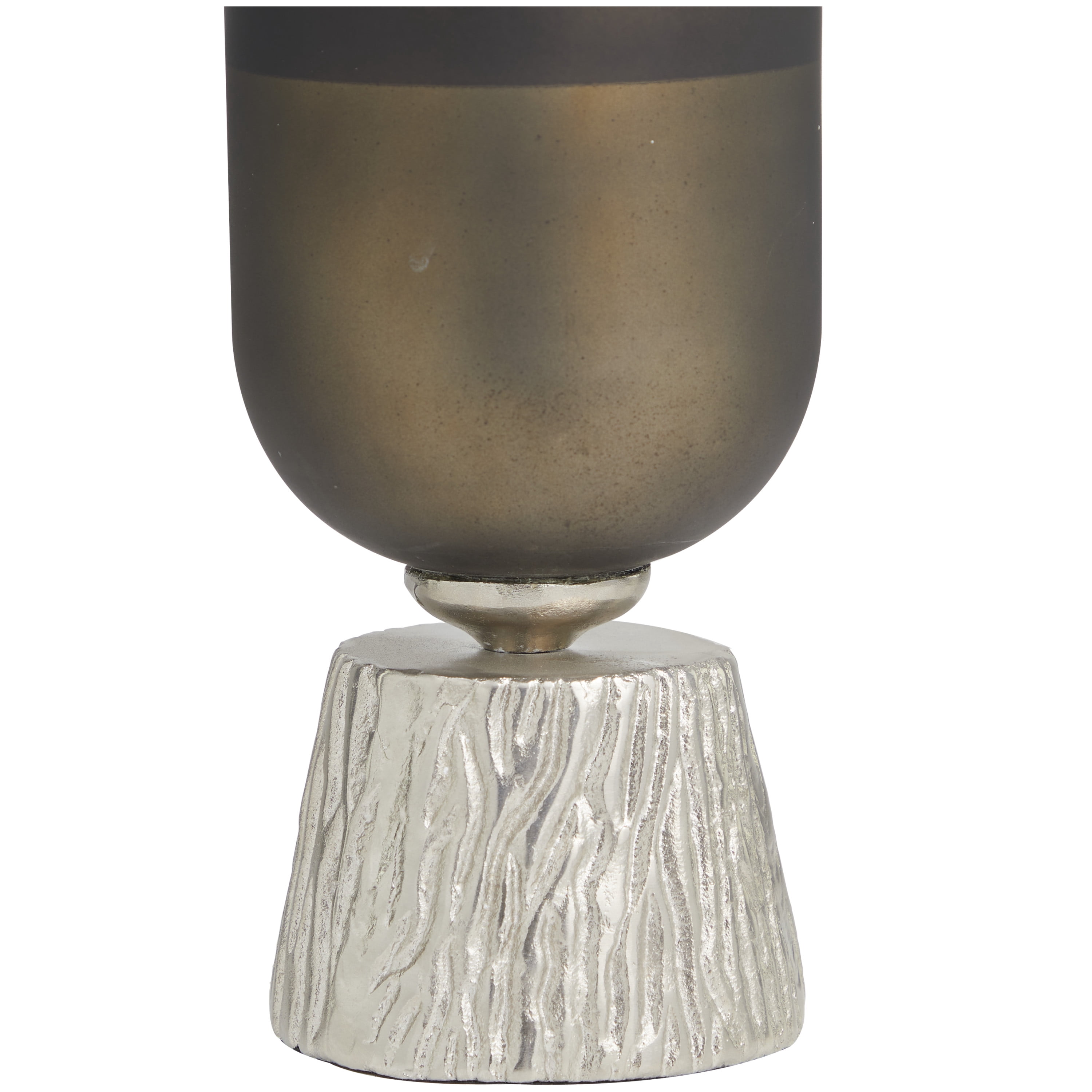 DecMode Bronze Glass Colorblock Candle Holder with Gold Accents and Textured Silver Base