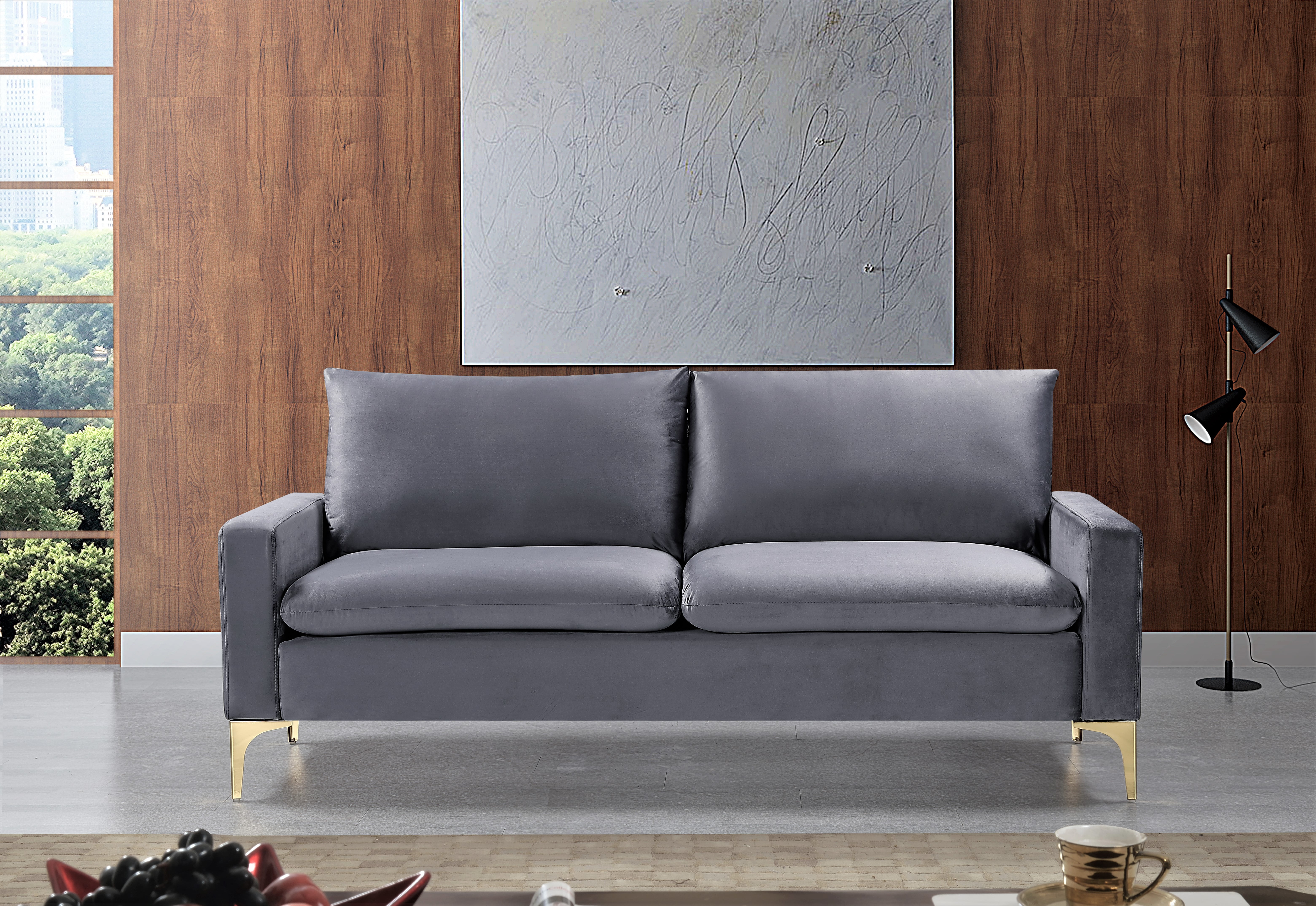 Uspridefurniture Mid-Century Buchholz 2Pcs Velvet Living Room Set,Gray