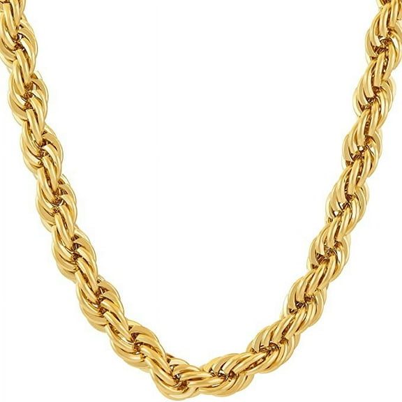 LIFETIME JEWELRY 7mm Rope Chain Necklace 24k Real Gold Plated-Women and Men (16 inches)