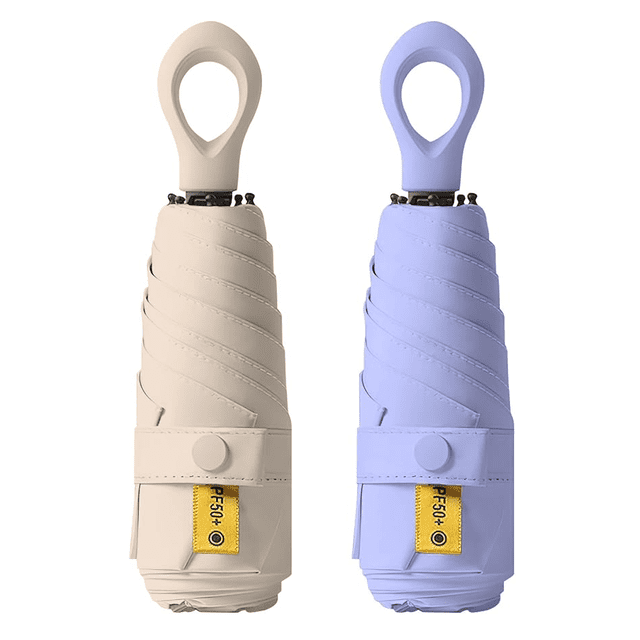 YSTIANN 2 - Pack Mini Travel Umbrella with Ring Handle | Coated Fabric, Compact Foldable Design - UPF 50+ UV Protection for Sun & Rain, Portable for Purses & Backpacks , Men Women Kids AZ78-2062