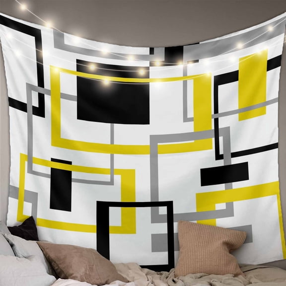 Yellow Black Geometric Tapestry for Bedroom Wall Hanging Tapestry, Modern Simple Abstract Art Ceiling Backdrop Tapestries Poster Blanket Wall Decor for Teens Room Living Room Dorm 59" x 79"
