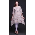 thumbnail image 2 of Bimba Kurti Asymétrique à Imprimé Floral Feuilles Violettes et Primevère pour Femmes Robe d'Été Indienne Tunique Très Grand, 2 of 6