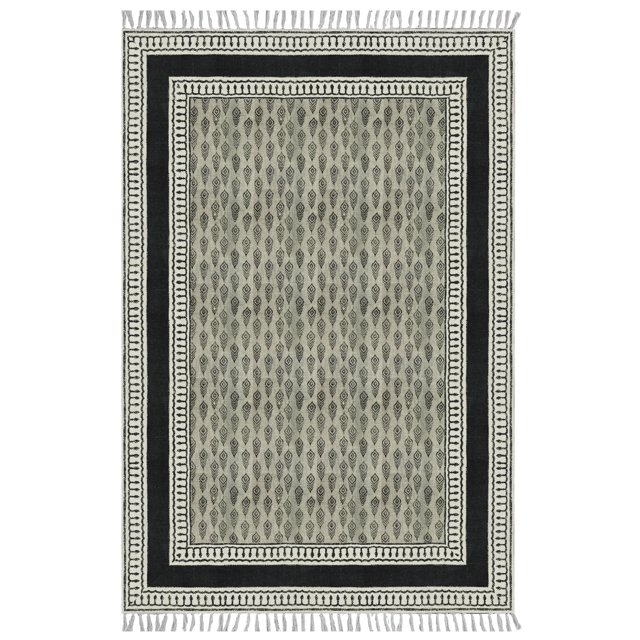 Casavani Cotton Handblock Printed Black Rug Area Rug for Entryway Kitchen Bathroom 4x6 feet