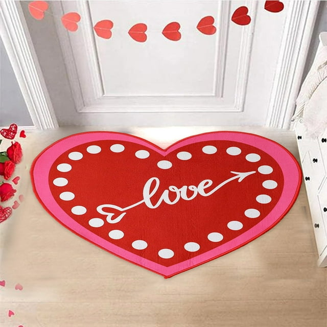 TIMIFIS Polyester Carpet, Valentine's Day Carpet Three Sizes Faux Wool Entry Door Mat Bathroom Non Slip Mat Pattern Valentine's Day Decoration Home Decor