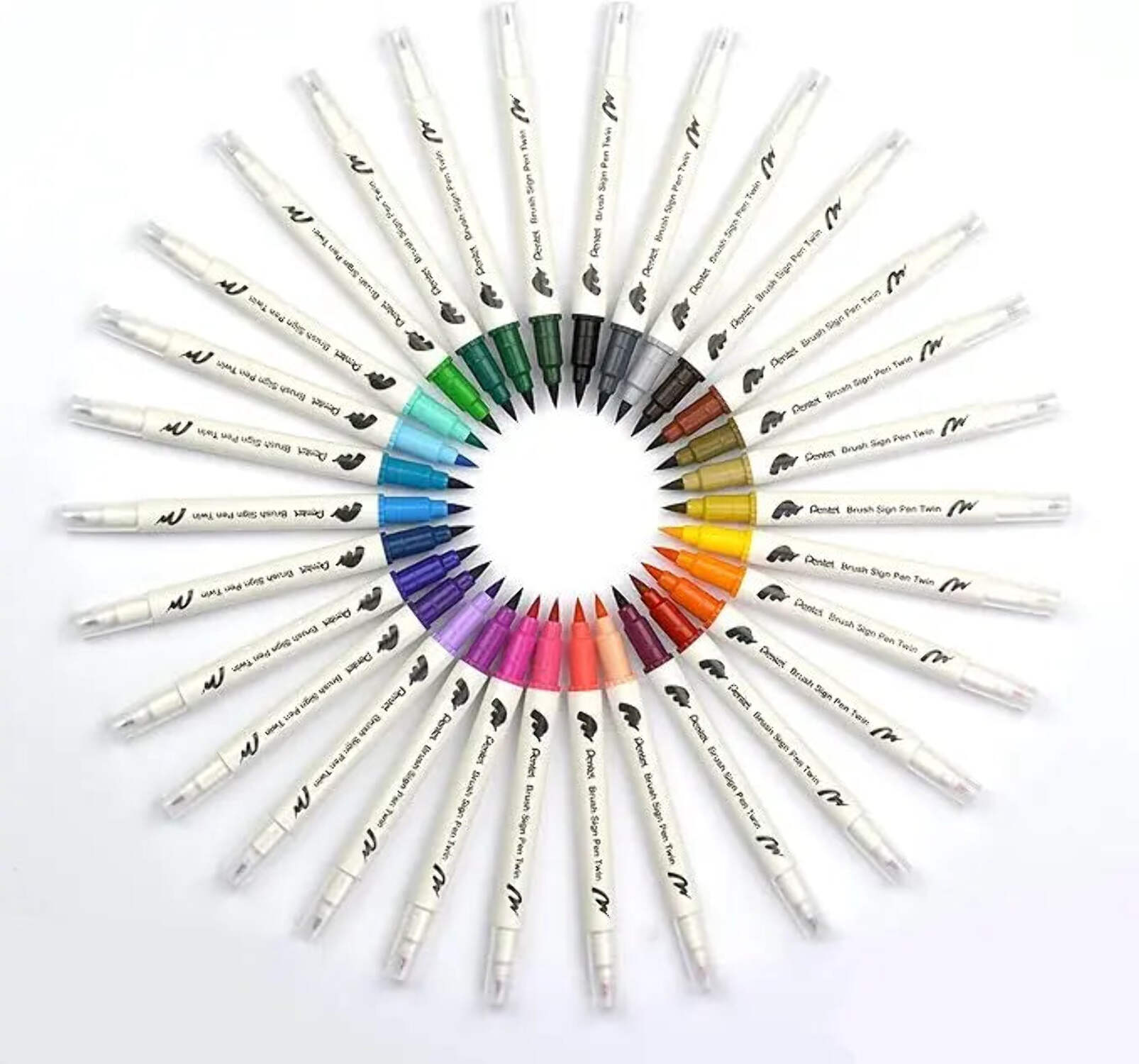 Sign Pen Twin Brush, 30-Pack, Assorted Colors, Plastic Box