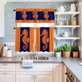 thumbnail image 6 of Kitchen Window Curtains Valance and Tier Set, Coastal Ocean Orange Seahorse Rod Pocket Tier Curtain Valance Set, Marine Creature on Blue Light Filtering Cafe Curtains for Bedroom Living Room, 6 of 9