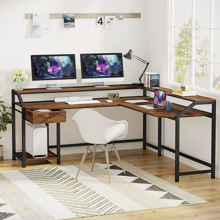 Tribesigns Reversible Industrial L-Shaped Desk with Enclosed Storage  Shelves, Corner Computer Desk PC Laptop Study Table Workstation for Home  Office Small Space (Brown, 55) 