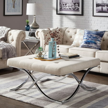 Weston Home Libby Dimpled Tufted Cushion Ottoman Coffee Table with ...