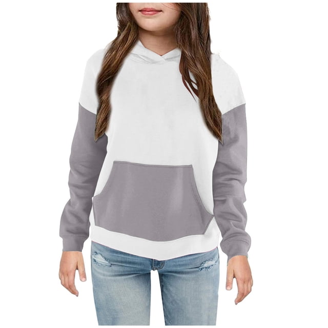 MeetoTime Sweat à Capuche pour Enfants Manches Longues Col Rond Patchwork Haut Extérieur pour Garçons Filles 4-14 Ans