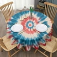 thumbnail image 3 of Red Blue Tie Dye Flower Round Tablecloth 60"x60",Wrinkle Wipeable Table Cloth for Kitchen Dining Room Picnic Patio Party, 3 of 6