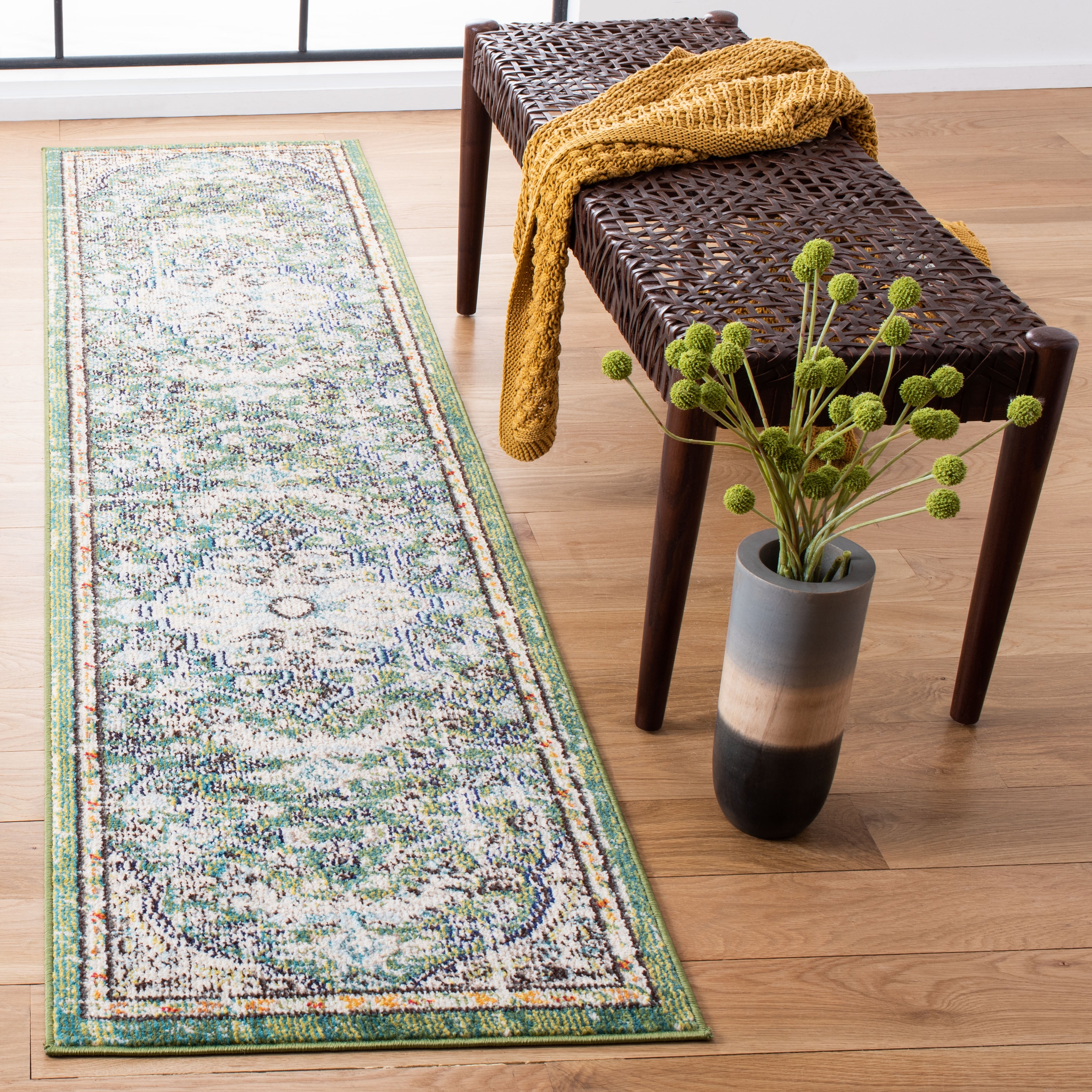SAFAVIEH Madison Joandra Southwestern Runner Rug, Green/Turquoise, 2'2" x 20'