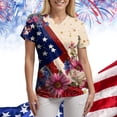 thumbnail image 6 of GEWSEY Women's 4th of July Nurse Scrub Top Patriotic Floral Print Nurse Shirt Plus Size V Neck Short Sleeve Nurse Uniform (Beige, L), 6 of 8