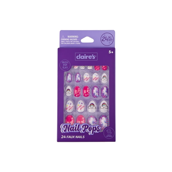 Claire's Rainbow Unicorn Print Oval Shaped Press-on Nails, 24 Nails