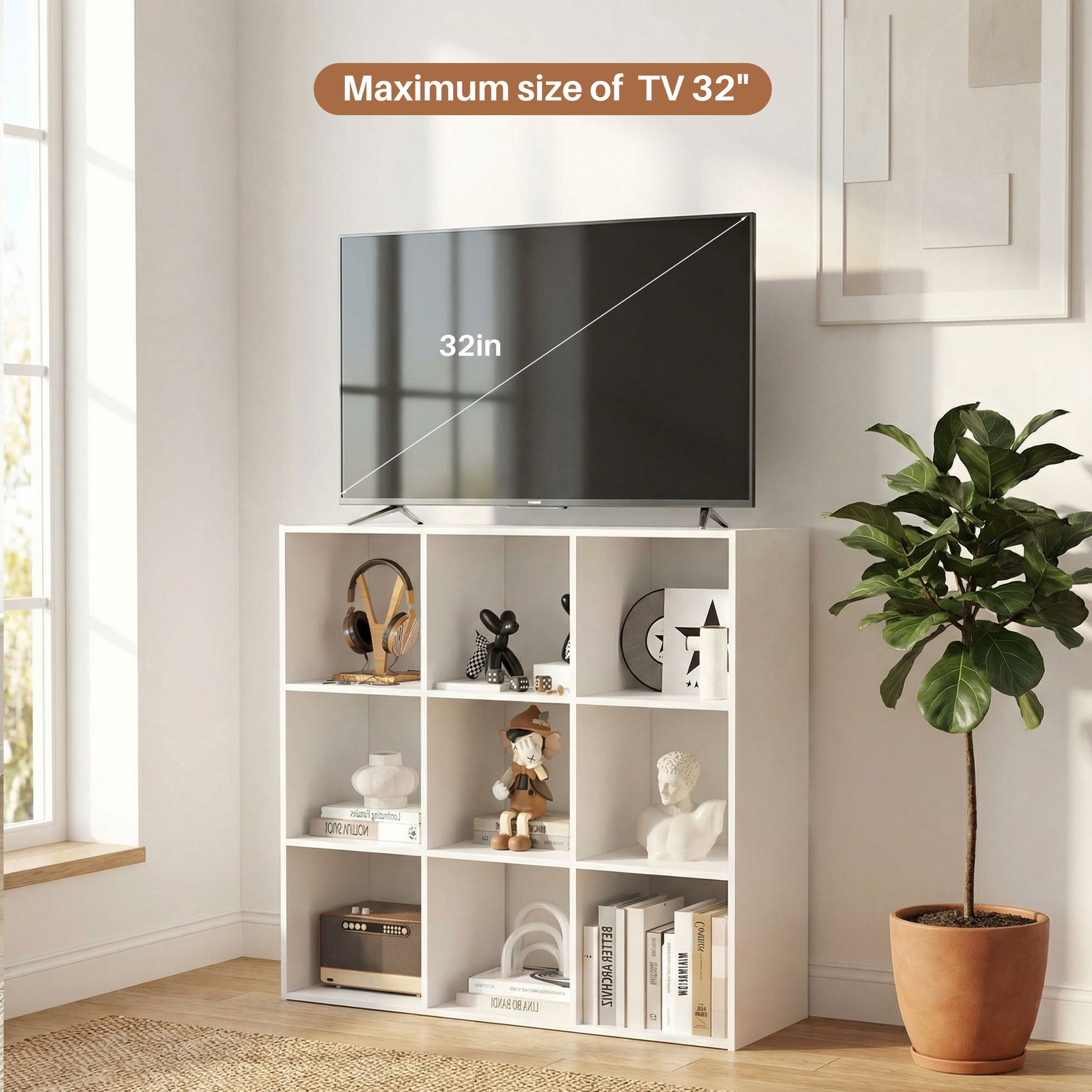 CONCETTA 9 Cube Storage Organizer, Open Corner Bookshelf with Removable Back Panels for Living Room Bedroom Office, 36*12*36 inches,White