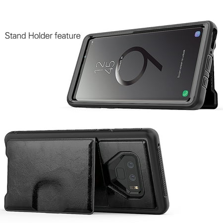 Durable And Slim Vegan Leather Wallet Portfolio Case For Samsung Galaxy Note 9 With Lightweight Classic Design, Dedicated Card Slots, and Ultra-Strong Magnetic Closure (Black)