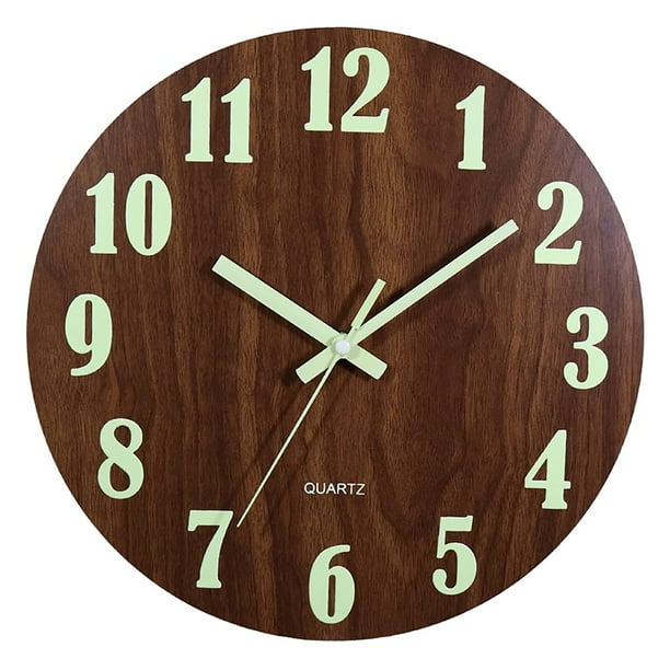Reloj de Pared Luminoso, Relojes de Pared de Cocina Silenciosos de Madera de 12 Pulgadas Que No Hacen Tictac para Sala de Estar Interior/Exterior