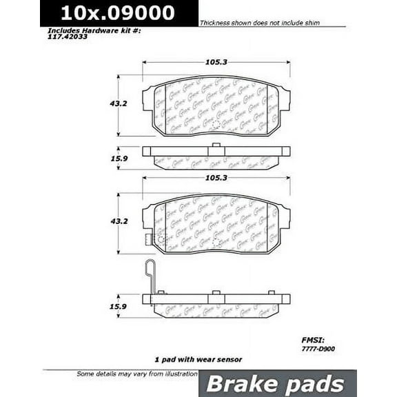 Centric Parts 106.09000 106 Series Posi Quiet Semi Metallic Brake Pad