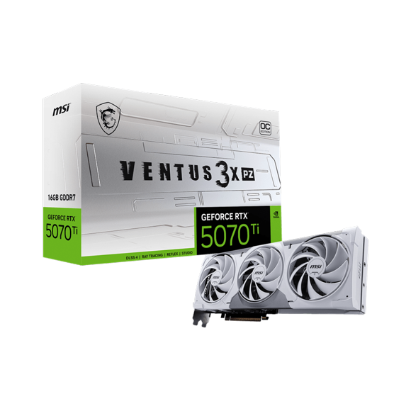 GeForce RTX 5070 Ti 16G VENTUS 3X PZ OC video card, GDDR7, 16G, PCI-E 5, 2482 Mhz Boost, 28Gbps, 256 bits, 16-pin x 1, HDMI 1 (2.1b), DP 3 (2.1a)