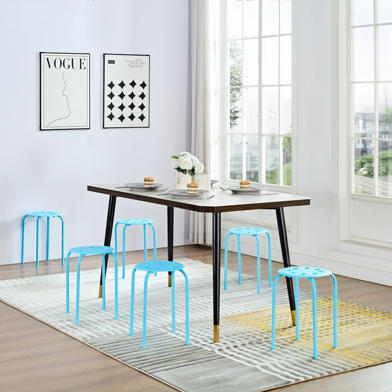VECELO 6-Pack Round Plastic Stack Stools, 8 Holes Portable