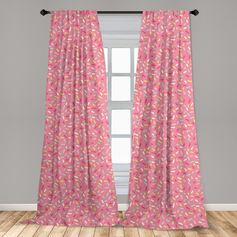 Pink and White Curtains 2 Panels Set, Abstract Pattern of Colorful