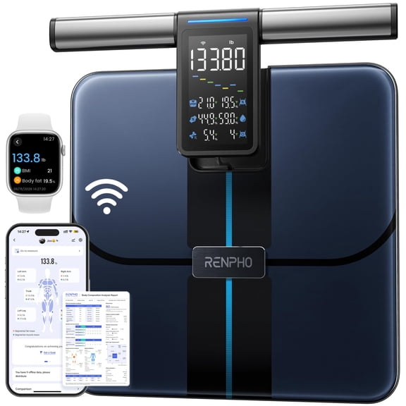 RENPHO Smart Scale with Large Handle Display, Wi-Fi & Wireless Connection, Body Composition Scale with BMI, Body Fat, Muscle Mass, 8 Electrodes, 50  Metrics, Home Use