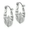 thumbnail image 2 of 14K White Gold Satin and Diamond Cut Claddagh Hoop Earrings, 2 of 3