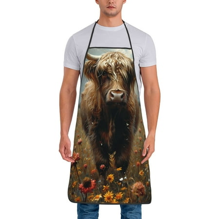 

Zeuib Grassland Sunflower Cow Print Unisex Waterproof Aprons Cooking Aprons for Kitchen Gardening and Salon Water & Oil Resistant