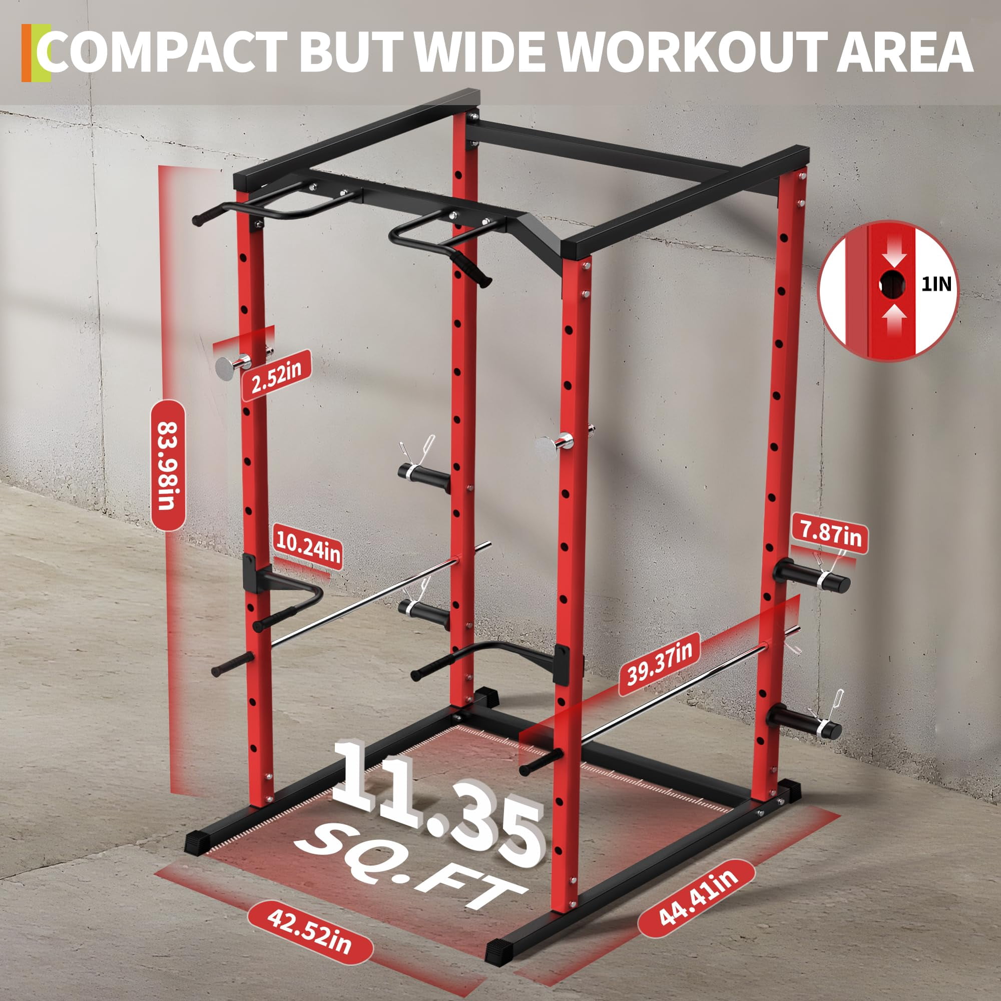 Accreate Heavy Duty Squat Rack Power Cage, Strength Training Power Cages for Home Gym, 1100 LB Capacity Power Rack with Pull-Up Bar, Dip Bars, Adjustable Safety Spotters, J-Hooks, Plate Storage