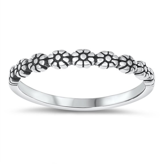 Fashion Ring Daisy Repeating Flower .925 Sterling Silver Band Jewelry Female Male Unisex Size 9