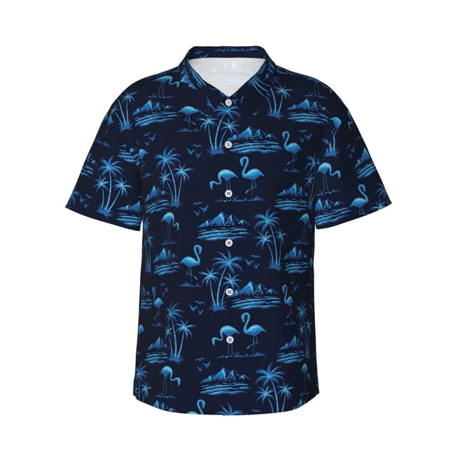 Balery BLUE Flamingo Birds Camisas hawaianas de manga corta para hombre, camisas playeras de corte holgado, camisas de vacaciones con botones,XX-Large