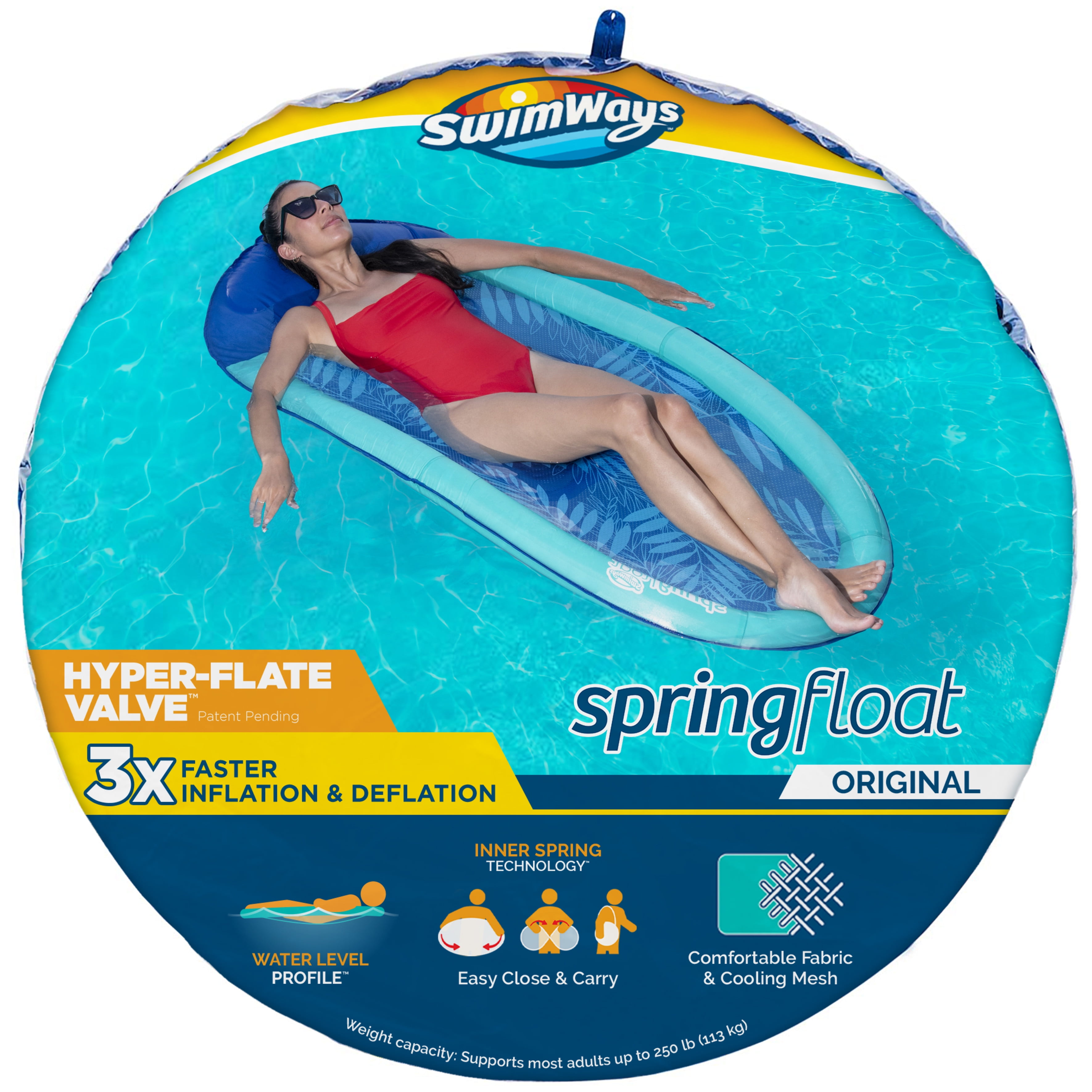 SwimWays Spring Float Inflatable Pool Lounger with Hyper-Flate Valve