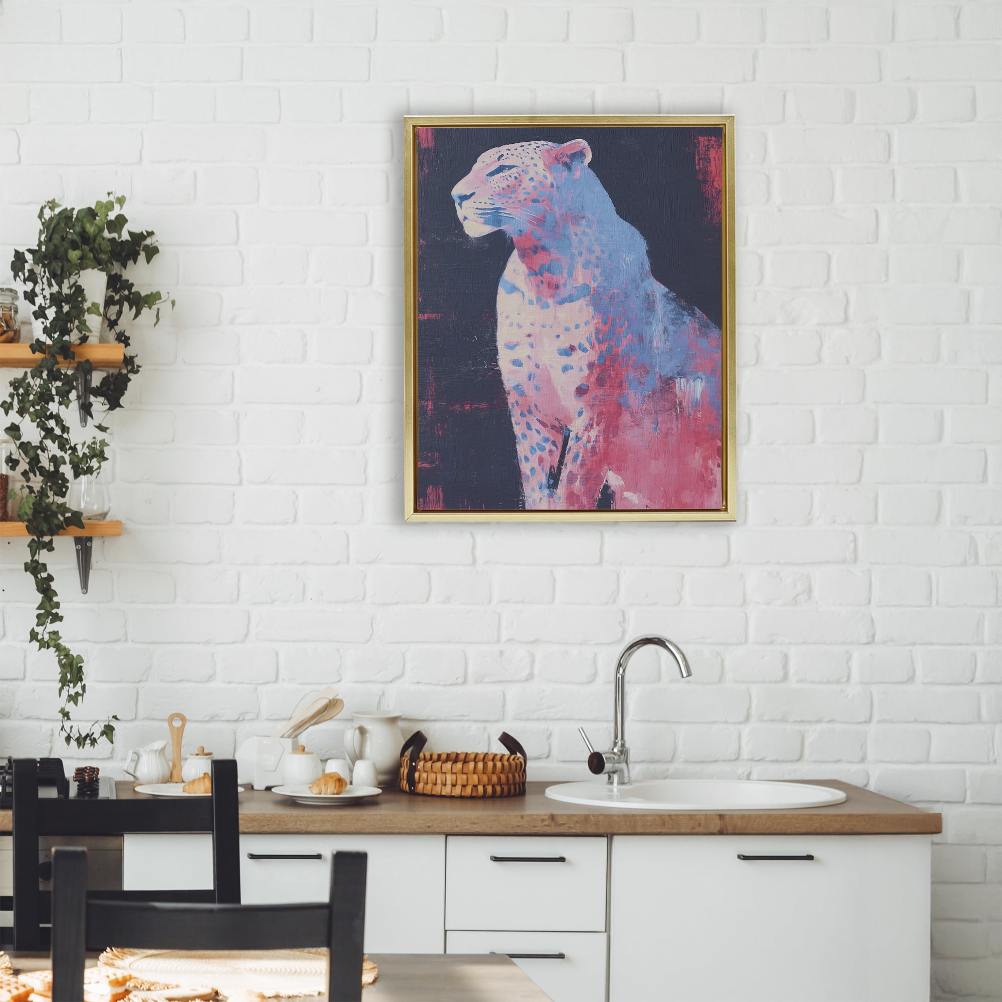 Stupell Industries Predator Pride Leopard Gold Framed Floater Canvas Wall Art, design by Svetlana Aleynikova