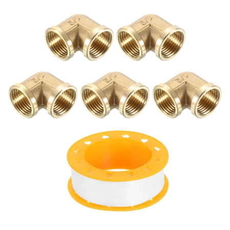 5 Pack 90 Degree Elbow 1/2 Inch Female x 1/2 Inch Female Brass Right Angle Pipe Fitting Connector for Fluid Gas Fuel Oil Pipe 34x34mm