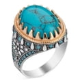 thumbnail image 2 of Mens Geometric Ring Electroplated Two Tone Metal Alloy Ring Inlaid Turquoise Stone Trendy Accessory Fashionable, 2 of 3