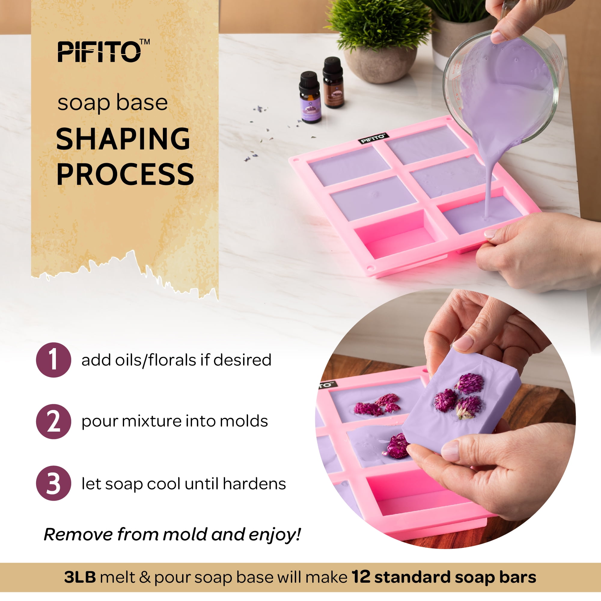 Pifito DIY Soap Making Kit │ 3 lbs Melt and Pour Soap Base (Shea Butter,  Goats Milk, Oatmeal), 8-Pack Oxide Pigment Colorants Sampler, Mold and