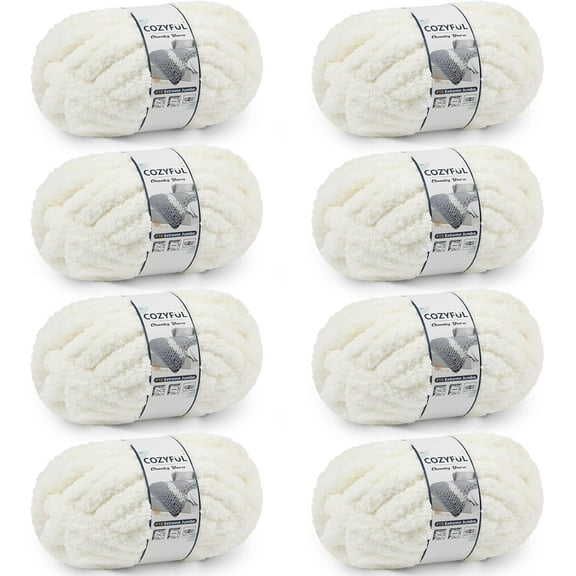 Chunky Yarn for Hand Knitting - #10 Chunky Chenille Yarn, Jumbo Big Thick Chunky Yarns for Crocheting, Super Bulky Chunky Knit Blanket Yarns, 8 Skein (25 yds 8 oz Each Skein), Cream