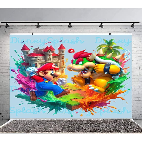 Bowser Backdrop Banner Party Supplies Poster Movie Theme Background for Photography Kids Birthday Decorations