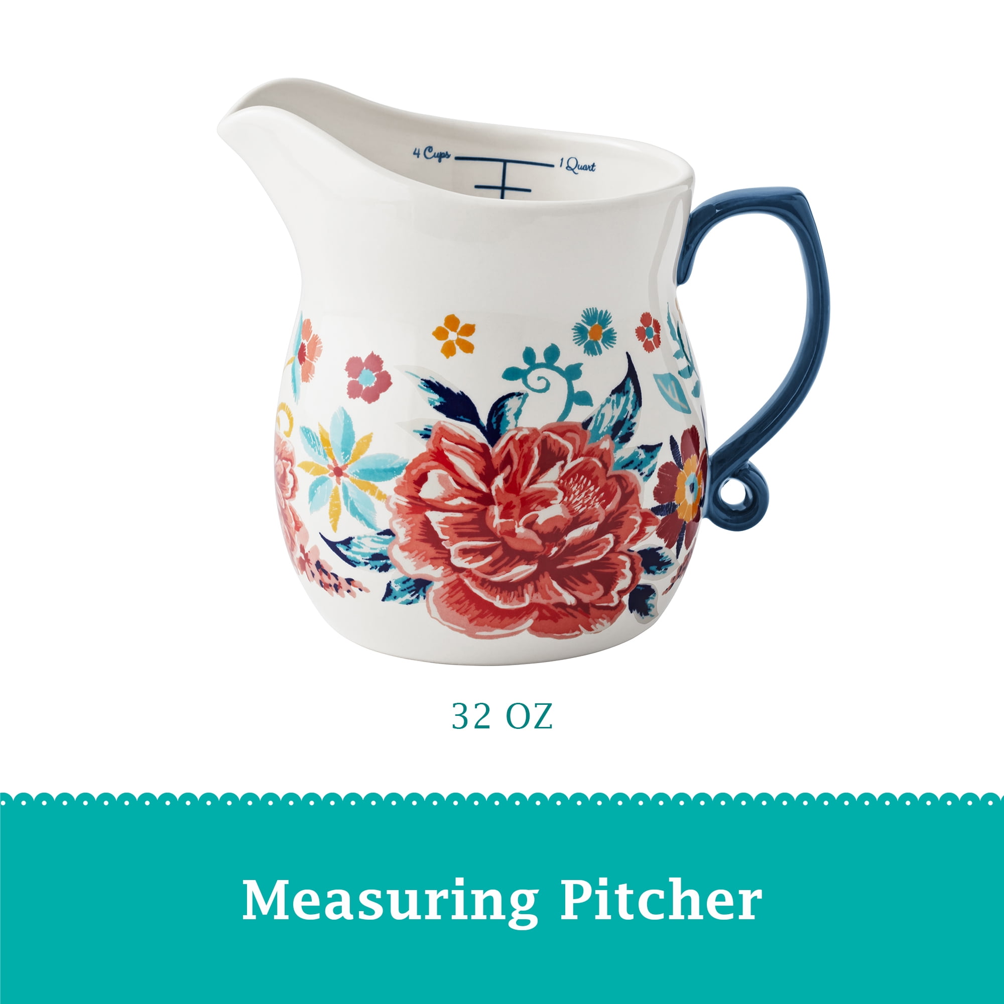 The Pioneer Woman 1-Quart Keepsake Floral Ceramic Measuring Pitcher