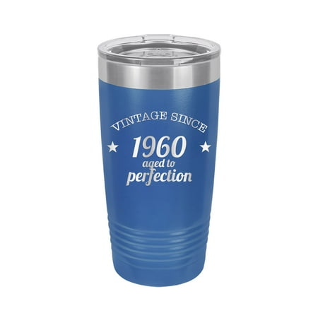 

Vintage Since 1960 Aged to Perfection - Engraved 20 oz Tumbler Mug Cup Unique Funny Birthday Gift Graduation Gifts for Women 60th Birthday Sixty Over the Hill Hilarious 1960 (20 Ring Royal)
