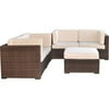 Nice 5 Piece Wicker Patio Sectional Set with Off-White Cushions