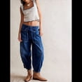 thumbnail image 4 of Pantalones Vaqueros Holgados de Tiro Bajo para Mujer, Informales, con Cintura Elástica y Bolsillos. Azul XL, 4 of 10