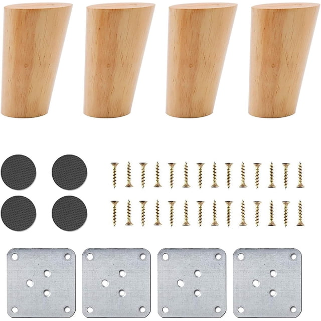Juego de 4 patas de madera para muebles, patas de repuesto de 8 cm para sofá, patas de mesa de café, con accesorios (diseño inclinado)