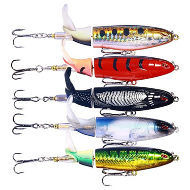5 Pcs Topwater Bass Lures Set Fishing Bait - Floating Pencil Bait for Catfish, Pike & Perch | Rotating Tail Fishing Lure Kit for Freshwater/Saltwater