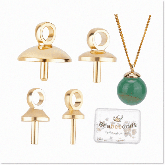 40Pcs High-Quality 24K Gold Plated Pearl Cup Pins for Jewelry Making - 4 Sizes of Pin Bail Peg Pendants with Small Pearl Cup for Half Drilled Beads